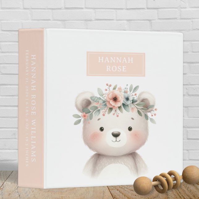 Cute Teddy Bear Floral Baby Photo Album 3 Ring Binder (Creator Uploaded)