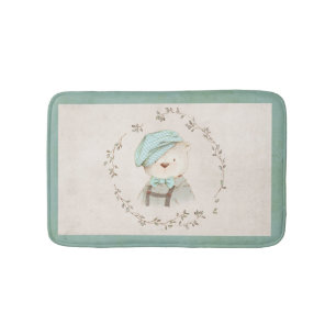 Cute Teddy Bear Floral Vintage Whimsy Bath Mat