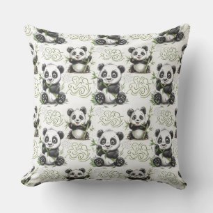 Cute , teddy bear , funny ,baby ,panda , bamboo  outdoor pillow