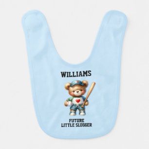 Cute Teddy Bear Future Baseball Player Baby Bib