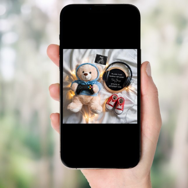 Cute teddy bear Gamer Pregnancy Announcement  (Front Digital)