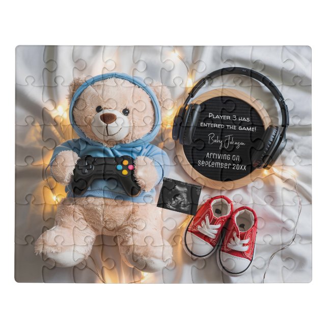 Cute teddy bear Gamer Pregnancy Announcement  Jigsaw Puzzle (Puzzle Horizontal)