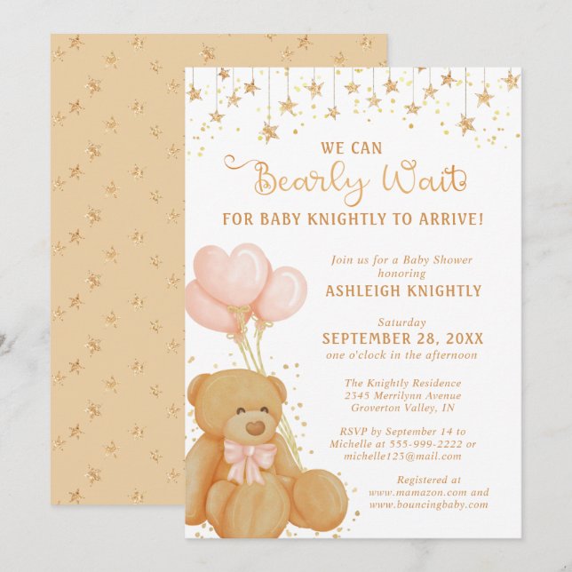 Cute Teddy Bear Gender Neutral Baby Shower Invitation (Front/Back)