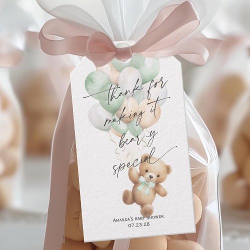 Cute Teddy Bear Gender Neutral Modern Sage Green Gift Tags