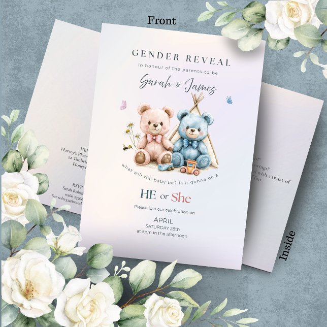 Cute Teddy Bear Gender Reveal Invitation (Creator Uploaded)