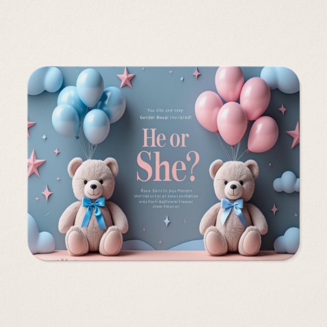 Cute Teddy Bear Gender Reveal Invite (Front)