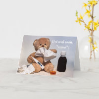 Personalised Get Well Soon Card - Teddy Bear with Heart - Any Name/Any  Message