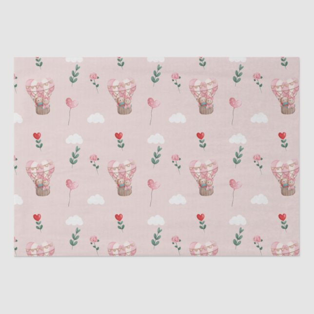Cute teddy bear gift balloon Valentine's Day Tissue Paper (Front)