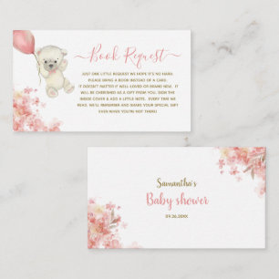 Cute Teddy Bear Girl Baby Shower Book Request Enclosure Card