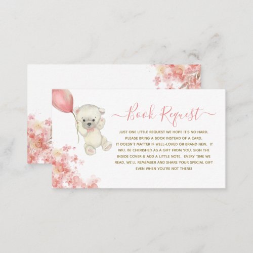 Cute Teddy Bear Girl Baby Shower Book Request Enclosure Card