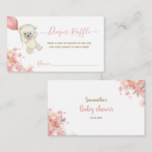 Cute Teddy Bear Girl Baby Shower Diaper Raffle Enclosure Card