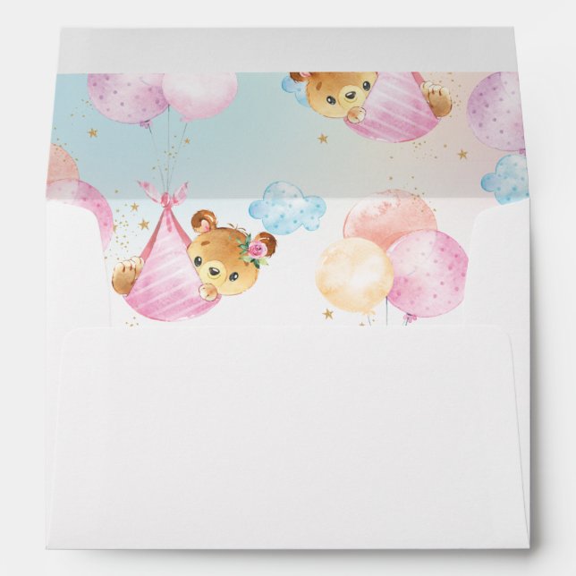 Cute Teddy Bear Girl Baby Shower Envelope (Back (Bottom))