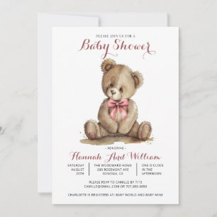 Cute Teddy Bear Girl Baby Shower Invitation