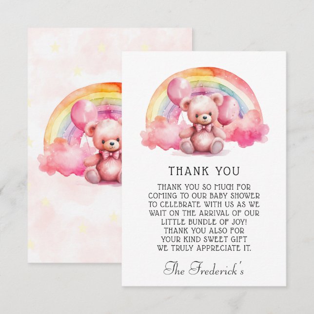 Cute Teddy Bear Girl Baby Shower Thank You Card (Front/Back)