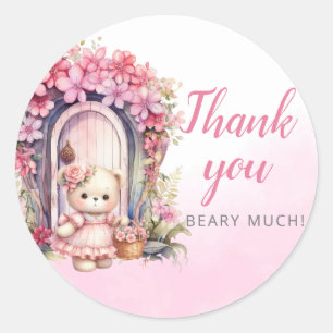 cute Teddy Bear Girl pink Baby Shower Thank You Classic Round Sticker