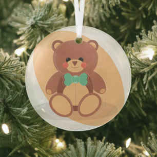 Cute Teddy Bear Glass Ornament with Bow Tie