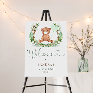 Cute Teddy Bear Gold Greenery Baby Welcome Foam Bo Board