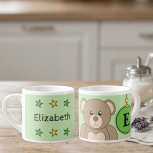 Cute teddy bear green kid's size espresso cup