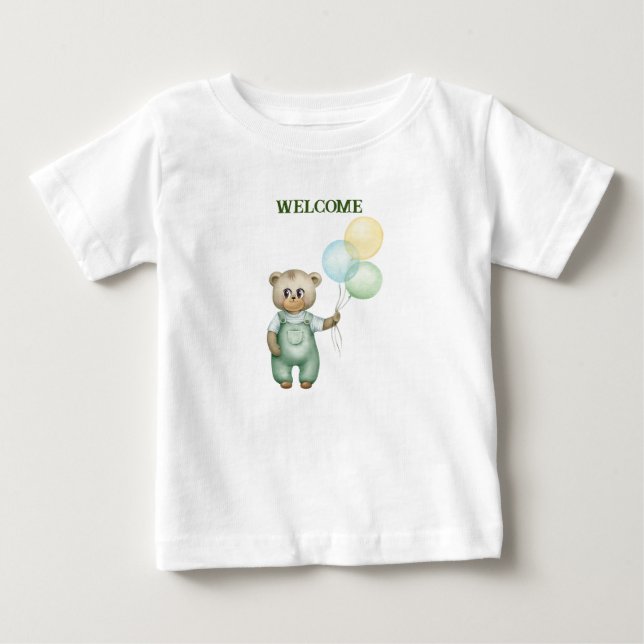 cute teddy bear green wallpaper baby T-Shirt (Front)