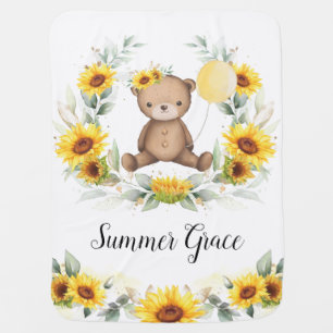 Cute Teddy Bear Greenery Balloons Baby Nursery Bab Blanket