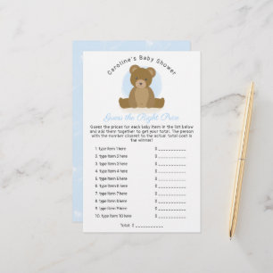 Cute Teddy Bear Guess Price Baby Boy Shower Game