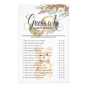 Cute Teddy Bear 'Guess Who' Baby Shower Game Flyer