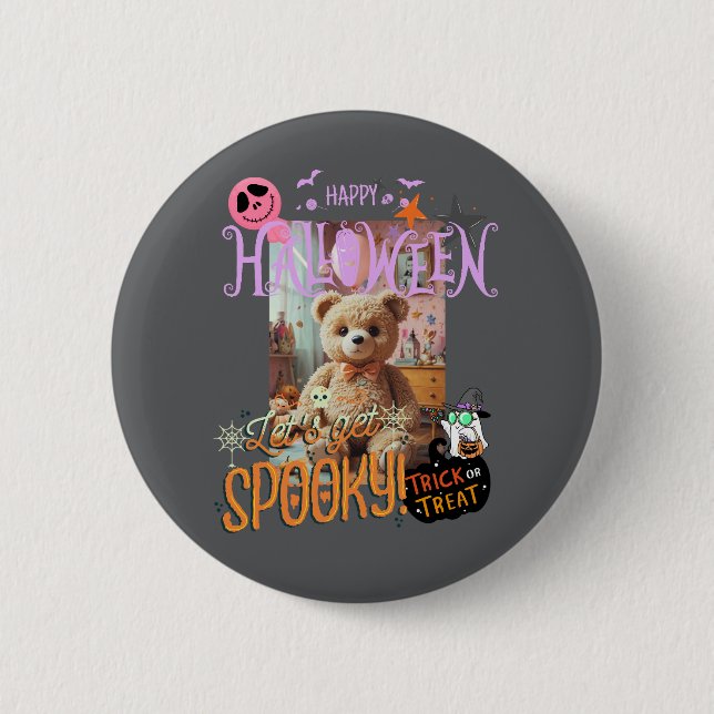 Cute teddy bear halloween design button (Front)