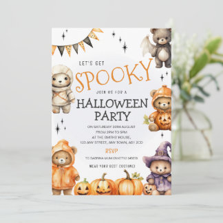 Cute Teddy Bear Halloween Fancy Dress Party Invite