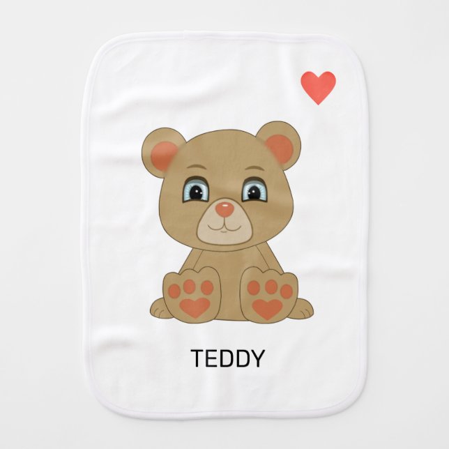 Cute Teddy Bear & Heart Baby Burp Cloth (Front)