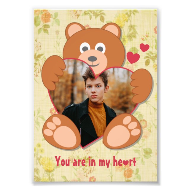 Cute Teddy Bear Heart Photo Valentine Love (Front)