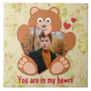 Cute Teddy Bear Heart Photo Valentine Love Ceramic Tile