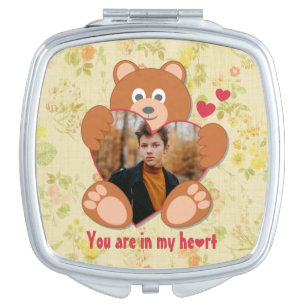 Cute Teddy Bear Heart Photo Valentine Love Compact Mirror