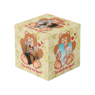 Cute Teddy Bear Heart Photo Valentine Love Cube