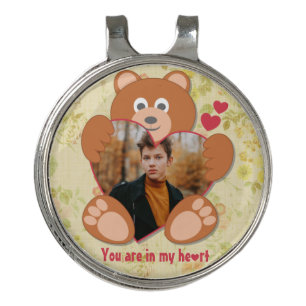 Cute Teddy Bear Heart Photo Valentine Love Golf Hat Clip