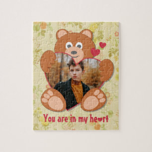 Cute Teddy Bear Heart Photo Valentine Love Jigsaw Puzzle