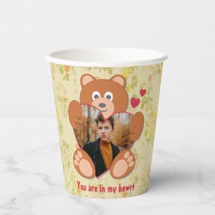 Cute Teddy Bear Heart Photo Valentine Love Paper Cups