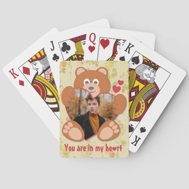 Cute Teddy Bear Heart Photo Valentine Love Poker Cards (Back)