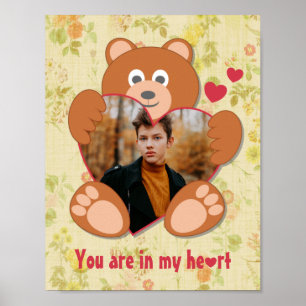 Cute Teddy Bear Heart Photo Valentine Love Poster