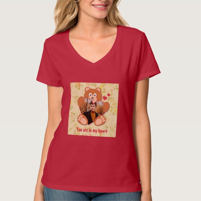 Cute Teddy Bear Heart Photo Valentine Love T-Shirt (Front)