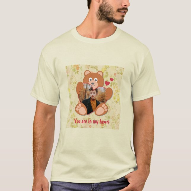 Cute Teddy Bear Heart Photo Valentine Love T-Shirt (Front)