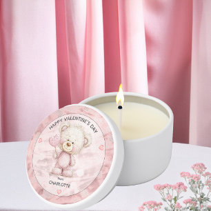 Cute Teddy Bear   Heart Pop Happy Valentines Day Mini Candle Favors