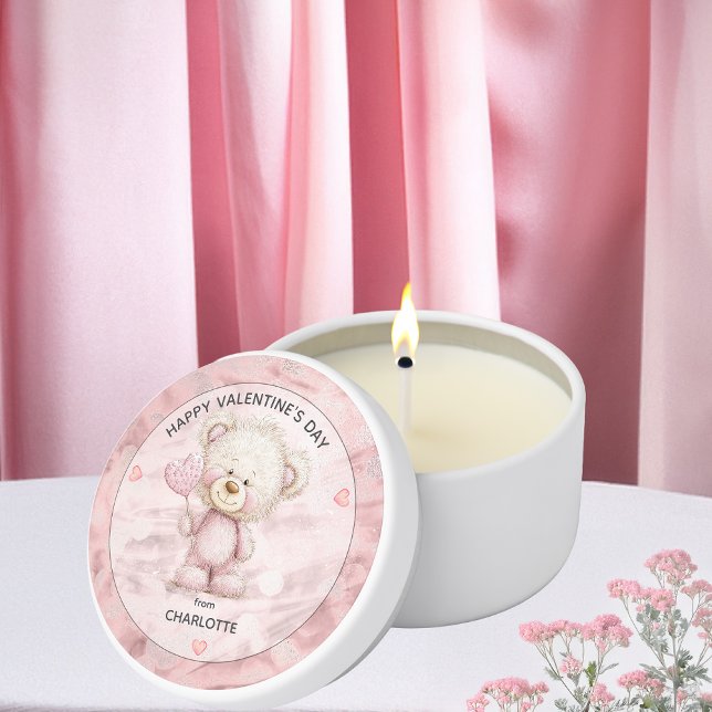 Cute Teddy Bear | Heart Pop Happy Valentines Day Mini Candle Favors (Cute Teddy Bear with Heart Pop "Happy Valentine's Day" Mini Candle Favors)