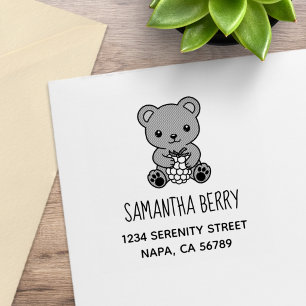 Cute Teddy Bear Holding a Berry Address Rubber Stamp