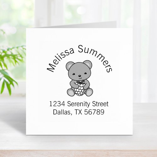 Cute Teddy Bear Holding a Berry Arch Address Rubber Stamp