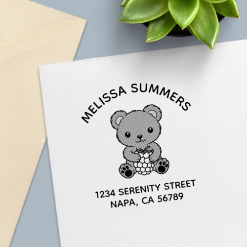 Cute Teddy Bear Holding a Berry Arch Address Self-inking Stamp