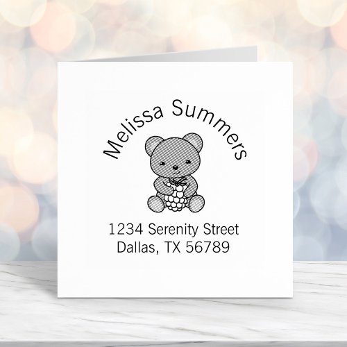 Cute Teddy Bear Holding a Berry Arch Address Self_inking Stamp
