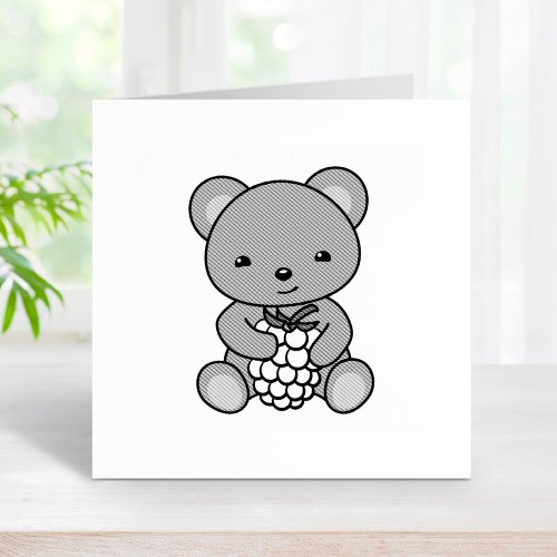 Cute Teddy Bear Holding a Berry Rubber Stamp