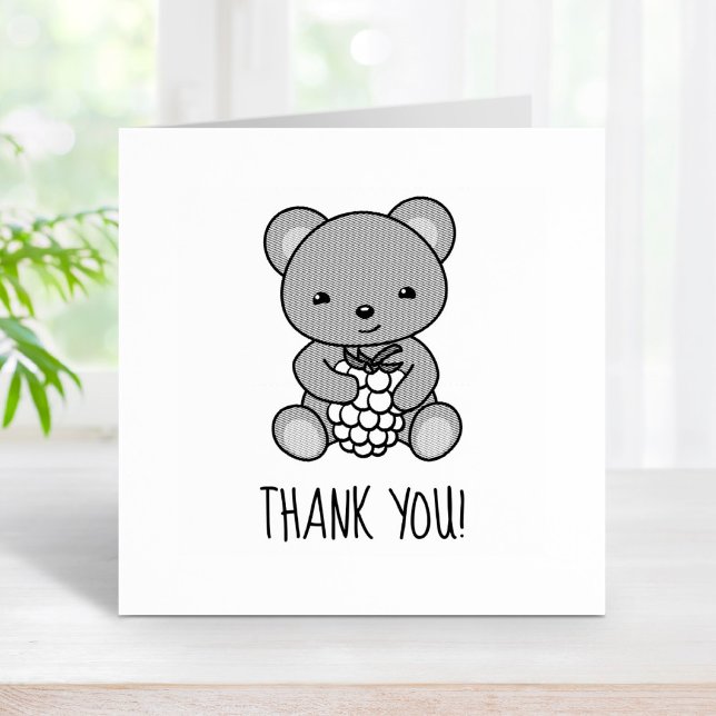 Cute Teddy Bear Holding a Berry Thank You Rubber Stamp (Creator Uploaded)