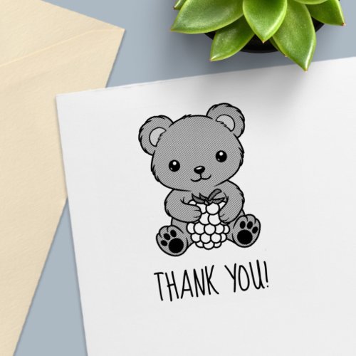 Cute Teddy Bear Holding a Berry Thank You Self-inking Stamp