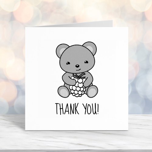 Cute Teddy Bear Holding a Berry Thank You Self_inking Stamp